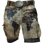 Braune Unifarbene Vintage Wasserdichte Capri-Jeans mit Knopf aus Baumwolle für Herren Größe XXL 