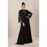 Schwarze Chiffon-Abendkleider mit Pailletten aus Chiffon für Damen für den für den Winter 