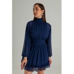 Marineblaue Maxi Abendkleider rückenfrei aus Chiffon für Damen Größe L für den für den Winter 