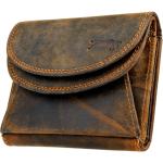 Geldbörse Unisex Tasche Portemonnaie 12,2x10x3cm mit RFID-Schutz münzenfächer mit Druckknopfverschluss aus Hunterleder braun