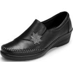 Schwarze Gemini Slipper in Komfortweite aus Leder mit herausnehmbarem Fußbett für Damen Größe 42 