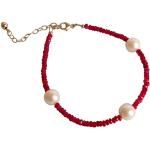 Gemshine - Damen - Armband - Vergoldet - Rubin - Rot - Perle - Weiß