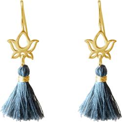 Gemshine - Damen - Ohrringe - Ohrhänger - 925 Silber - Vergoldet - Lotus Blume - Quaste - Blau - YOGA - 4 cm
