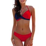 Rote Color Blocking Neckholder-Bikinis mit Landschafts-Motiv mit Fransen für Damen Größe XXL Große Größen 2-teilig für den für den Sommer 