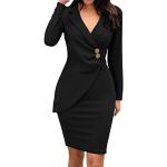 Schwarze Unifarbene Business Langärmelige Wickelkleider mit Knopf aus Tüll für Damen Übergrößen für Partys für den für den Sommer 