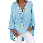 Hellblaue Oversize Langärmelige Tunika-Blusen aus Wolle für Damen Größe L Große Größen für den für den Herbst 
