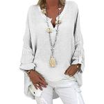 Weiße Bestickte Oversize Langärmelige V-Ausschnitt Tunika-Blusen mit Glitzer aus Chiffon für Damen Übergrößen Große Größen Weihnachten für den für den Sommer 