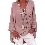 Rosa Schlangenmuster Oversize Langärmelige V-Ausschnitt Katzen-Shirts mit Meer-Motiv aus Chiffon für Damen Größe M für den für den Sommer 