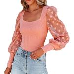 Korallenrote Vintage Rollkragen Festliche Blusen mit Glitzer aus Flanell für Damen Größe 3 XL Große Größen für den für den Sommer 