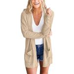 Beige Unifarbene Oversize Mini Grobstrickjacken mit Reißverschluss mit Kapuze für Damen Größe L für den für den Herbst 