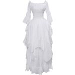 Weiße Blumenmuster Midi Braut-Kostüme aus Leinen für Damen Größe XXL 