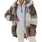 Braune Casual Mini Fleecejacken mit Kapuze mit Knopf aus Fleece mit Kapuze für Damen Größe 5 XL für den für den Winter 