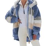 Blaue Hip Hop Langärmelige Mini Rundhals-Ausschnitt Fleecejacken mit Kapuze mit Reißverschluss aus Fleece mit Kapuze für Damen Übergrößen für den für den Herbst 