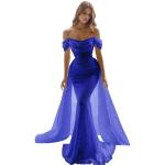 Royalblaue Sexy Maxi Schulterfreie Lange Abendkleider mit Glitzer aus Tüll für Damen Größe XXS zum Abschlussball 