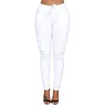 Weiße Unifarbene Atmungsaktive Skinny Jeans aus Denim für Damen Größe XL Große Größen für Partys 