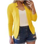 Gelbe Karo Elegante Mini Stehkragen Kurzblazer aus Fleece für Damen Größe L für den für den Sommer 