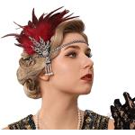 Roter Art Deco 20er Jahre Haarschmuck vergoldet aus Kristall für Damen für Partys 