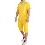 Gelbe Herrenschlafoveralls mit Reißverschluss aus Baumwolle Größe XXL für den für den Sommer 