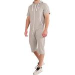 Hellgraue Pyjamas kurz mit Reißverschluss aus Baumwolle für Herren Größe XL für den für den Sommer 