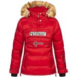 Rote Bestickte Geographical Norway Winterjacken mit Reißverschluss mit Kapuze für Damen Größe XXL für den für den Winter 