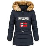 Marineblaue Bestickte Geographical Norway Winterjacken mit Reißverschluss mit Kapuze für Damen Größe XXL für den für den Winter 