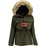 Khakifarbene Geographical Norway Winterjacken mit Reißverschluss aus PVC mit Kapuze für Damen Größe XL für den für den Winter 
