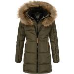Khakifarbene Geographical Norway Jacken mit Fellkapuze mit Reißverschluss mit Kapuze für Damen Größe L für den für den Winter 