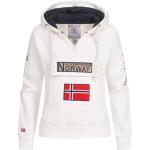 Weiße Geographical Norway Damensweatshirts aus Polyester mit Kapuze Größe S für den für den Sommer 