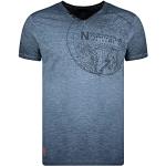 Marineblaue Kurzärmelige Geographical Norway V-Ausschnitt T-Shirts aus Baumwolle für Herren Größe S 