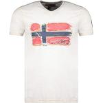 Graue Casual Kurzärmelige Geographical Norway V-Ausschnitt T-Shirts aus Baumwolle für Herren Größe L für den für den Sommer 