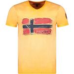 Orange Casual Kurzärmelige Geographical Norway V-Ausschnitt T-Shirts aus Baumwolle für Herren Größe XL für den für den Sommer 