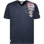 Marineblaue Kurzärmelige Geographical Norway V-Ausschnitt T-Shirts aus Baumwolle für Herren Größe XL für den für den Sommer 
