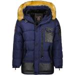 Reduzierte Dunkelblaue Geographical Norway Stehkragen Jacken mit Fellkapuze mit Reißverschluss aus Polyester für Herren Größe 3 XL 