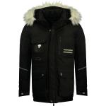 Reduzierte Schwarze Geographical Norway Stehkragen Jacken mit Fellkapuze mit Reißverschluss aus Polyester mit Reflektoren für Herren Größe L 
