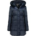 Reduzierte Dunkelblaue Unifarbene Geographical Norway Jacken mit Fellkapuze mit Ländermotiv mit Reißverschluss aus Polyamid für Damen Größe M 