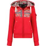 Reduzierte Rote Geographical Norway Zip Hoodies & Sweatjacken mit Reißverschluss aus Polyester mit Kapuze für Damen Größe L 