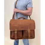 Braune Vintage Lehrertaschen 30l mit Reißverschluss aus Glattleder Maxi / XXL 