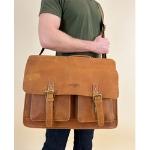 Braune Vintage Lehrertaschen 30l mit Reißverschluss aus Glattleder Maxi / XXL 