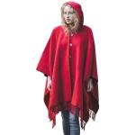 Rote Ponchos mit Kapuze mit Meer-Motiv aus Wolle für Damen Größe XL für den für den Sommer 
