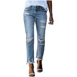 Hellblaue Bestickte Ripped Jeans & Zerrissene Jeans mit Strass mit Knopf aus Baumwolle für Damen Übergrößen Petite für den für den Sommer 