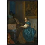 Gerahmter Kunstdruck Leinwandbild Eine junge Frau, am Virginal sitzend von Johannes Vermeer