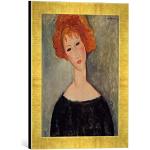 Gerahmtes Bild von Amedeo Modigliani Red Head, Kunstdruck im hochwertigen handgefertigten Bilder-Rahmen, 30x40 cm, Gold Raya