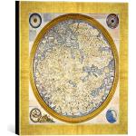 Gerahmtes Bild von Andrea Bianco Weltkarte des Fra Mauro, Kunstdruck im hochwertigen handgefertigten Bilder-Rahmen, 30x30 cm, Gold Raya