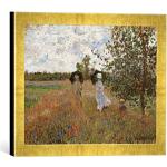 Gerahmtes Bild von Claude Monet En Promenade près d'Argenteuil, Kunstdruck im hochwertigen handgefertigten Bilder-Rahmen, 40x30 cm, Gold Raya
