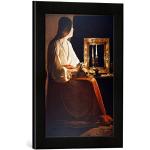 Gerahmtes Bild von Georges de la Tour Maria Magdalena vor dem Spiegel, Kunstdruck im hochwertigen handgefertigten Bilder-Rahmen, 30x40 cm, Schwarz matt