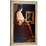 Gerahmtes Bild von Georges de la Tour Maria Magdalena vor dem Spiegel, Kunstdruck im hochwertigen handgefertigten Bilder-Rahmen, 40x60 cm, Silber Raya