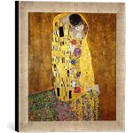 Gerahmtes Bild von Gustav Klimt Der Kuß, Kunstdruck im hochwertigen handgefertigten Bilder-Rahmen, 30x30 cm, Silber Raya