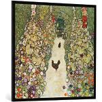 Gerahmtes Bild von Gustav Klimt Gartenweg mit Hühnern, Kunstdruck im hochwertigen handgefertigten Bilder-Rahmen, 100x100 cm, Schwarz matt