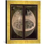 Gerahmtes Bild von Hieronymus Bosch "Die Erschaffung der Welt, closed doors of the triptych 'The Garden of Earthly Delights', c.1500", Kunstdruck im hochwertigen handgefertigten Bilder-Rahmen, 30x30 cm, Gold raya