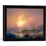 Gerahmtes Bild von Ivan Konstantinovich Aivazovsky Die neunte Welle, Kunstdruck im hochwertigen handgefertigten Bilder-Rahmen, 40x30 cm, Schwarz matt